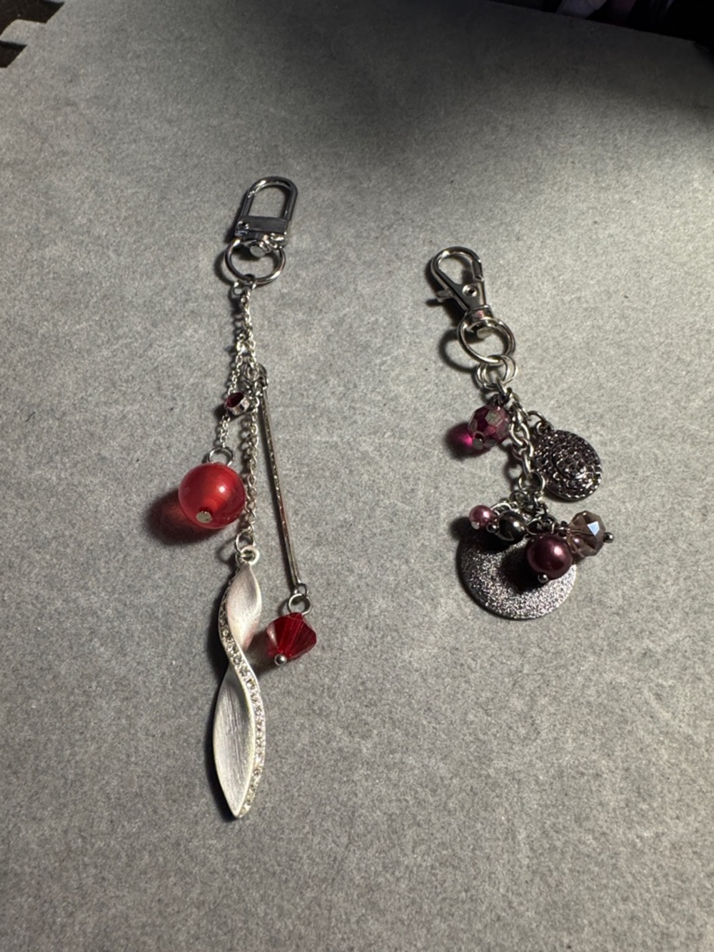 Silver and Red Crystal Dangle Keychain/Purse Charms (Pair)